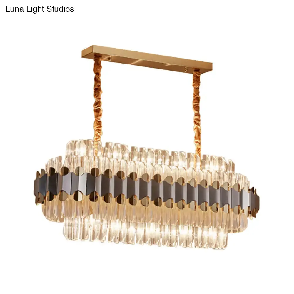 Modern Silver and Gold Island Lighting: Crystal Prisms Pendant - 10 Bulbs - Oval Shape - Ideal for Dining Table