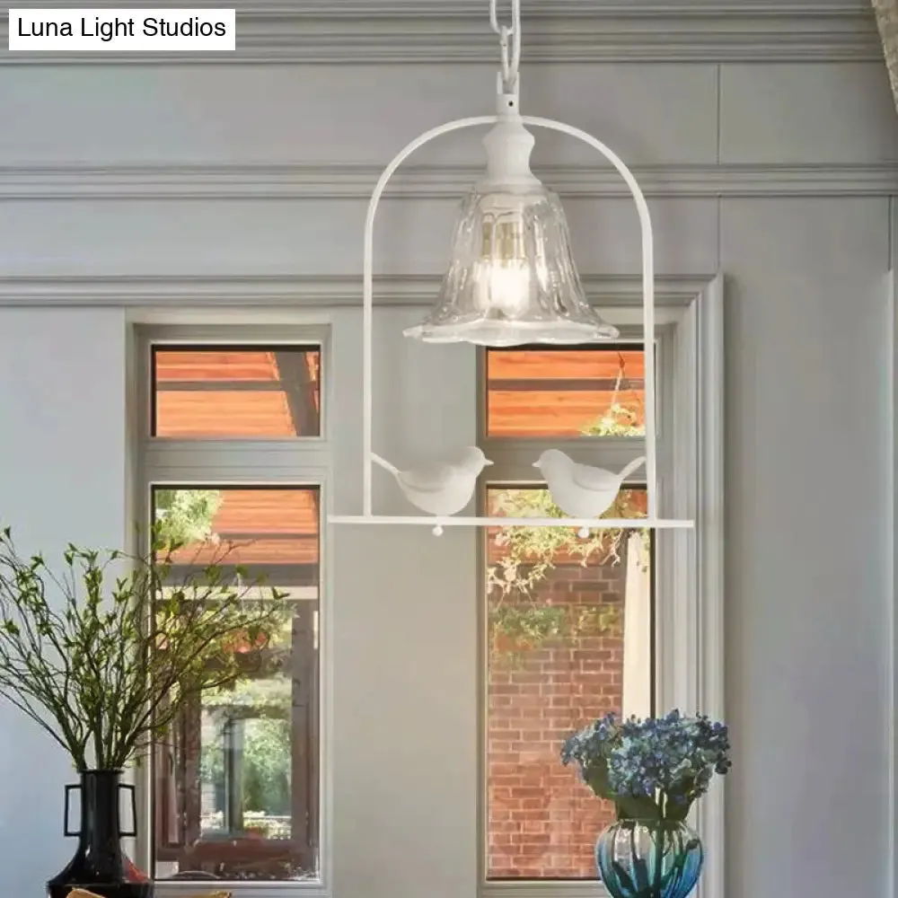Modern Style Mini Pendant Light with Adjustable Ceiling Fixture and Bird Decoration - White