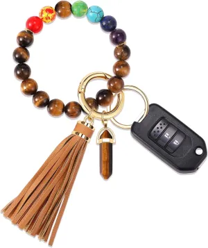 MOLOCH Key Ring Bracelet-Stone Beaded Wristlet Keychain Bracelet-Tassel Wrist Key Holder Cute Car Keychain For Women Gift