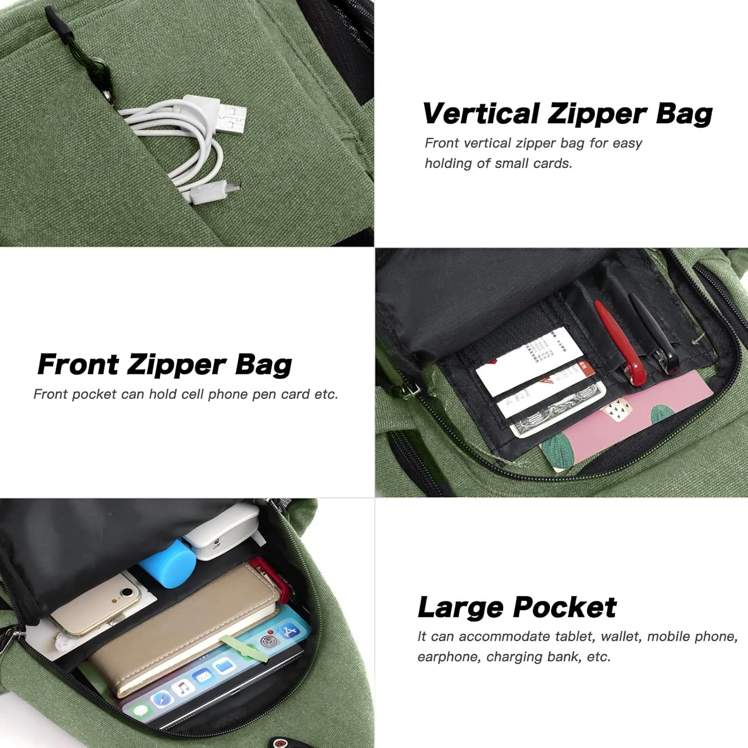 MOSISO Sling Backpack,Canvas Crossbody Hiking Daypack Bag with Anti-theft Pocket