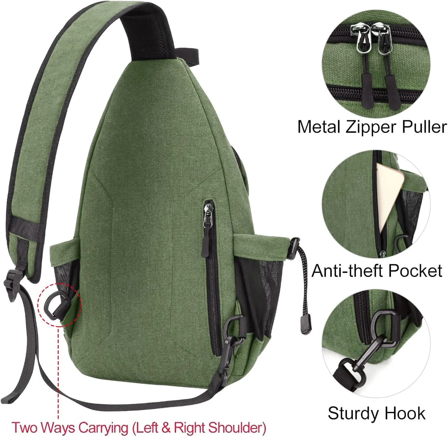 MOSISO Sling Backpack,Canvas Crossbody Hiking Daypack Bag with Anti-theft Pocket