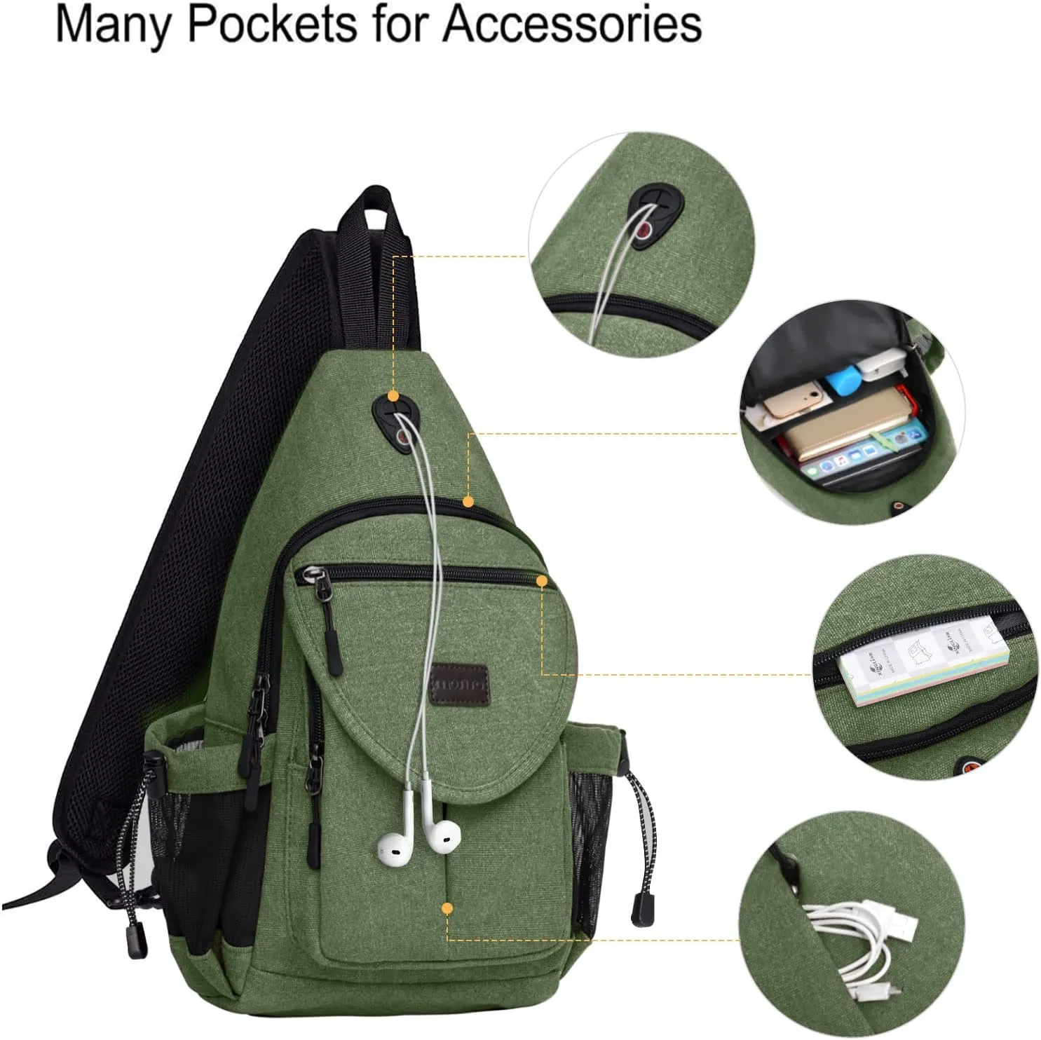 MOSISO Sling Backpack,Canvas Crossbody Hiking Daypack Bag with Anti-theft Pocket