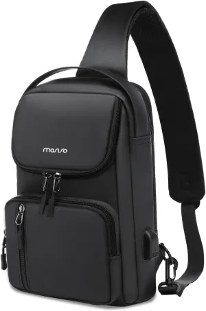 MOSISO Sling Bag Crossbody Sling Backpack with USB Charging Port for Men, Small Chest Daypack Purse Crossbody Shoulder Bag with 2 Raised Pockets for Hiking Casual Travel Commuting, Black