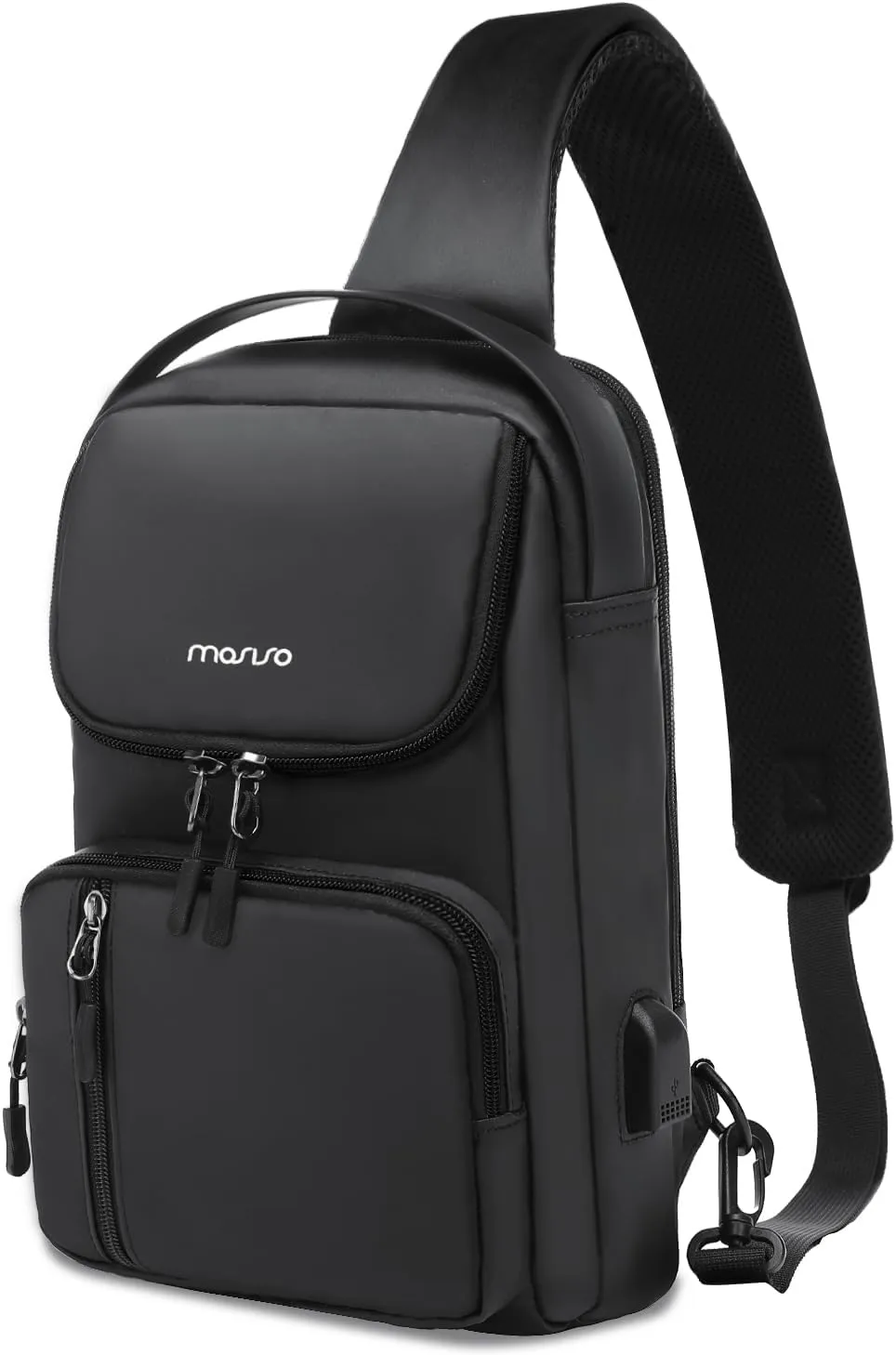 MOSISO Sling Bag Crossbody Sling Backpack with USB Charging Port for Men, Small Chest Daypack Purse Crossbody Shoulder Bag with 2 Raised Pockets for Hiking Casual Travel Commuting, Black