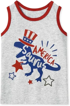 Mrocioa Toddler Boys Sleeveless Tank Top Shirts America Dinosaur Kids 4th of July Patriotic Clothes