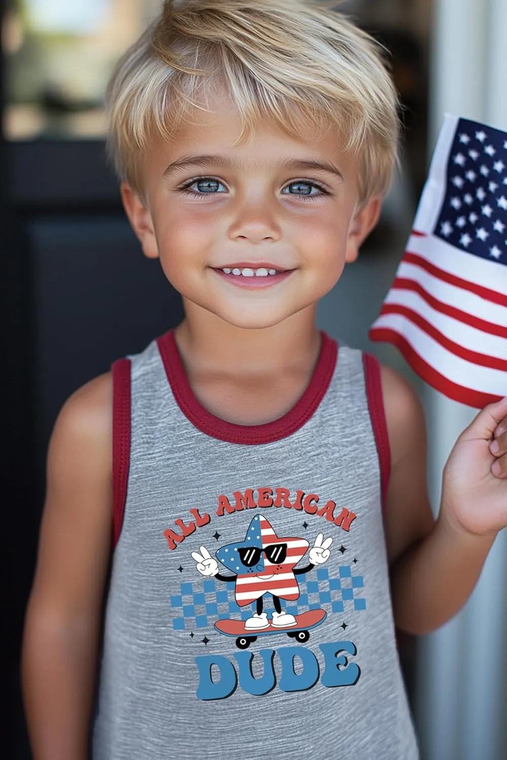 Mrocioa Toddler Boys Sleeveless Tank Top Shirts America Dinosaur Kids 4th of July Patriotic Clothes