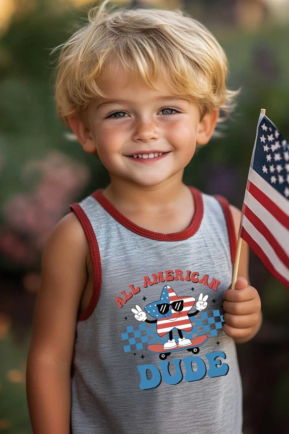 Mrocioa Toddler Boys Sleeveless Tank Top Shirts America Dinosaur Kids 4th of July Patriotic Clothes