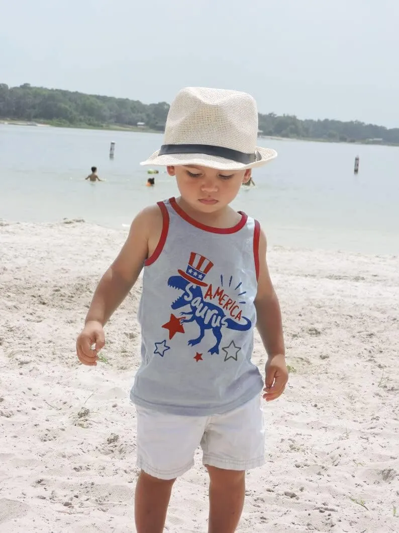 Mrocioa Toddler Boys Sleeveless Tank Top Shirts America Dinosaur Kids 4th of July Patriotic Clothes