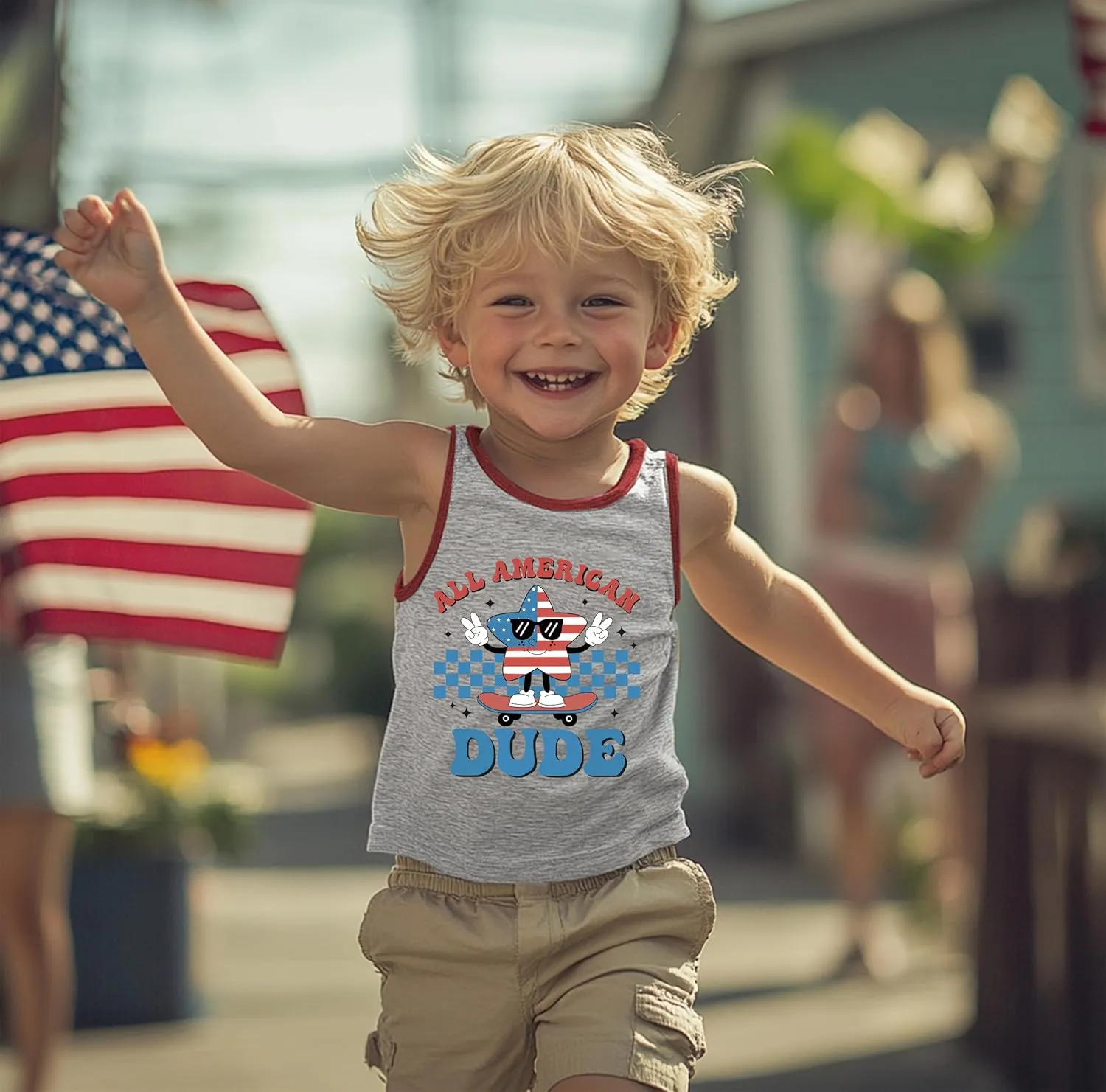 Mrocioa Toddler Boys Sleeveless Tank Top Shirts America Dinosaur Kids 4th of July Patriotic Clothes
