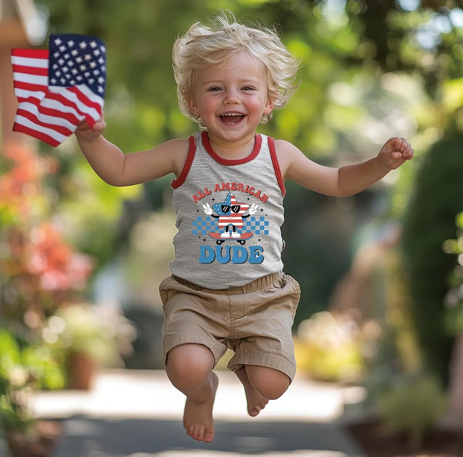 Mrocioa Toddler Boys Sleeveless Tank Top Shirts America Dinosaur Kids 4th of July Patriotic Clothes