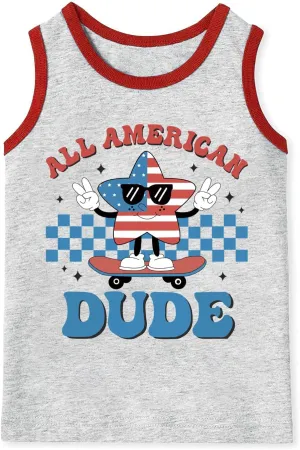 Mrocioa Toddler Boys Sleeveless Tank Top Shirts America Dinosaur Kids 4th of July Patriotic Clothes