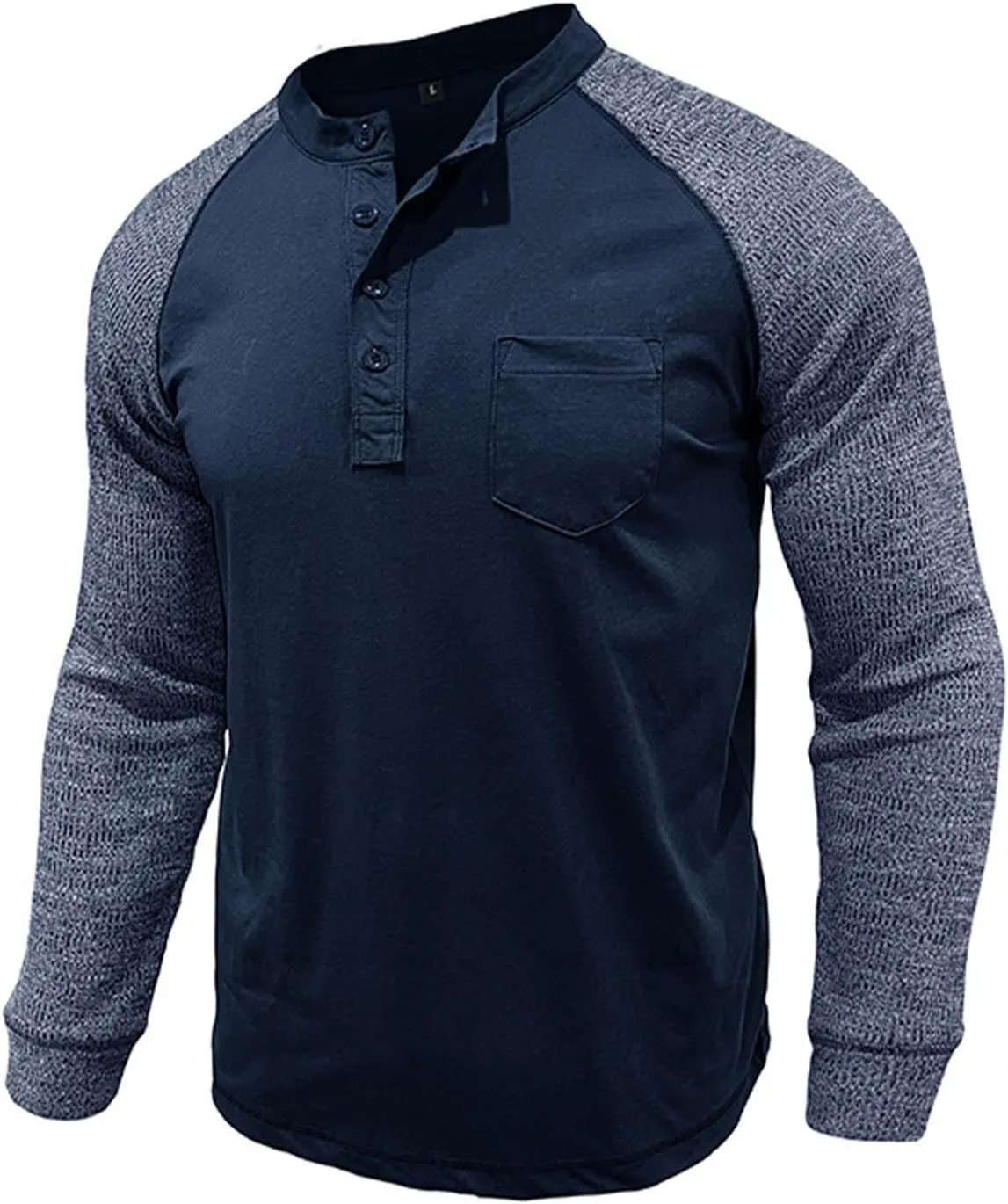 Muscularfit Shirts for Men Long Sleeve Button Up Henley Tshirt Casual Color Block Loose Pullover Athletic Gym Workout Tee Top