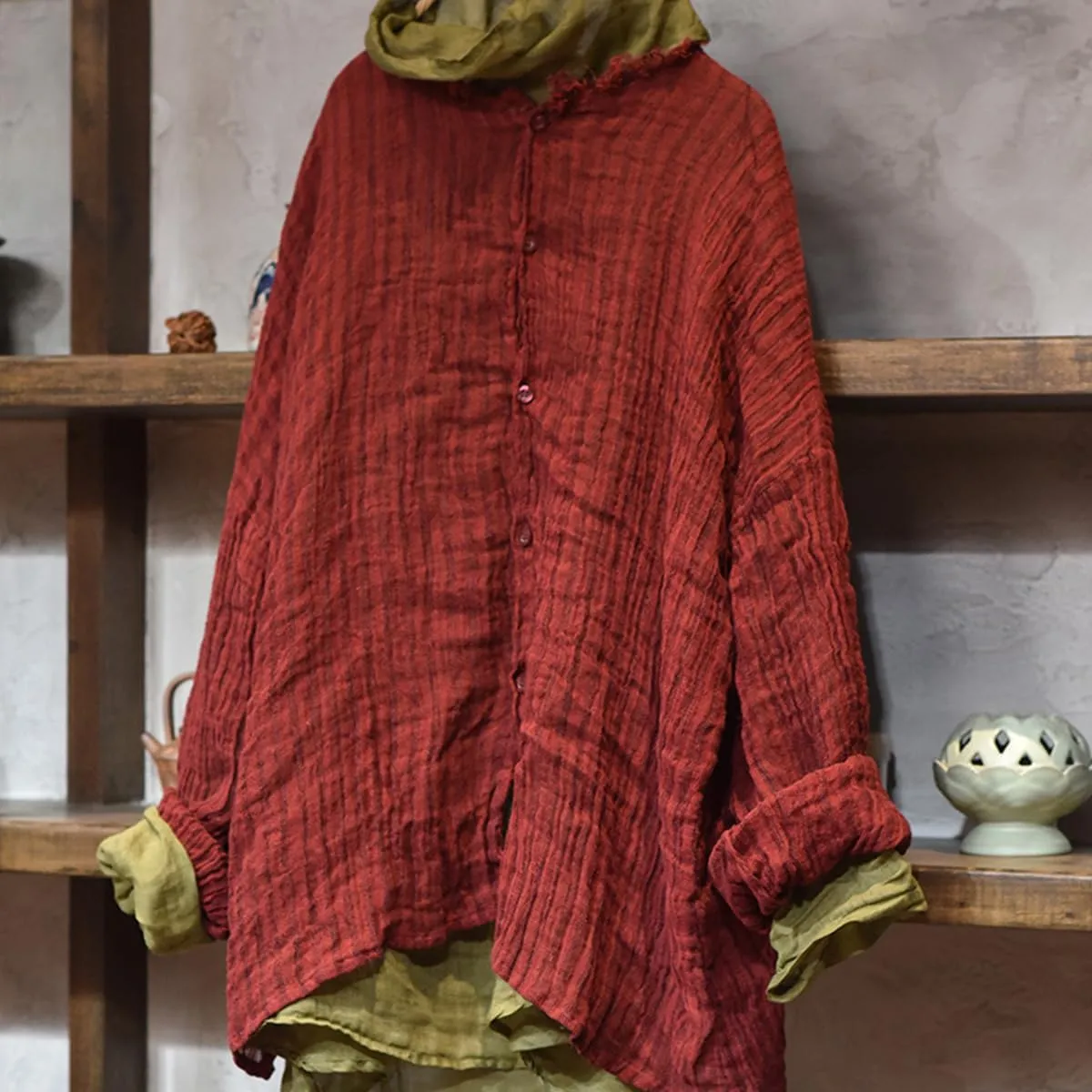 NFYM Womens Button Down Shirts Gauze Linen Dress Shirt Long Sleeve Pleated Stripe Tunic Tops
