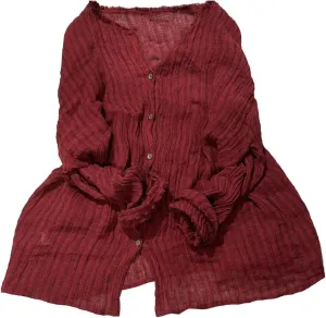 NFYM Womens Button Down Shirts Gauze Linen Dress Shirt Long Sleeve Pleated Stripe Tunic Tops