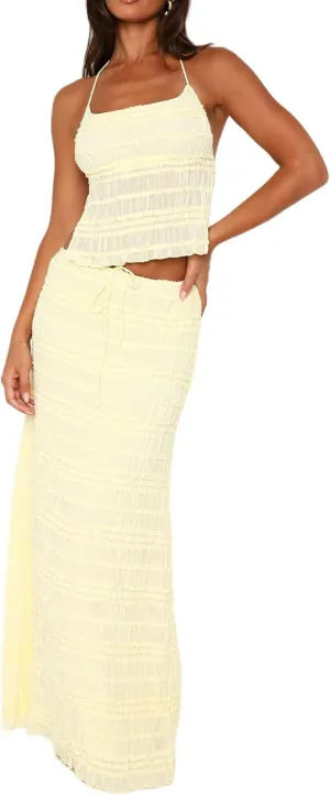 NUFIWI Women Matching 2 Piece Skirt Set Textured Cami Crop Top Low Rise Maxi Skirt Tiered Ruffle Set Going Out Outfits
