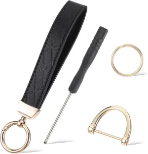 Ouligay Leather Wristlet Keychain for Women Key Chain Wristlet Leather Keychain for Keys with Anti-Lost D Ring and 2 Key Ring