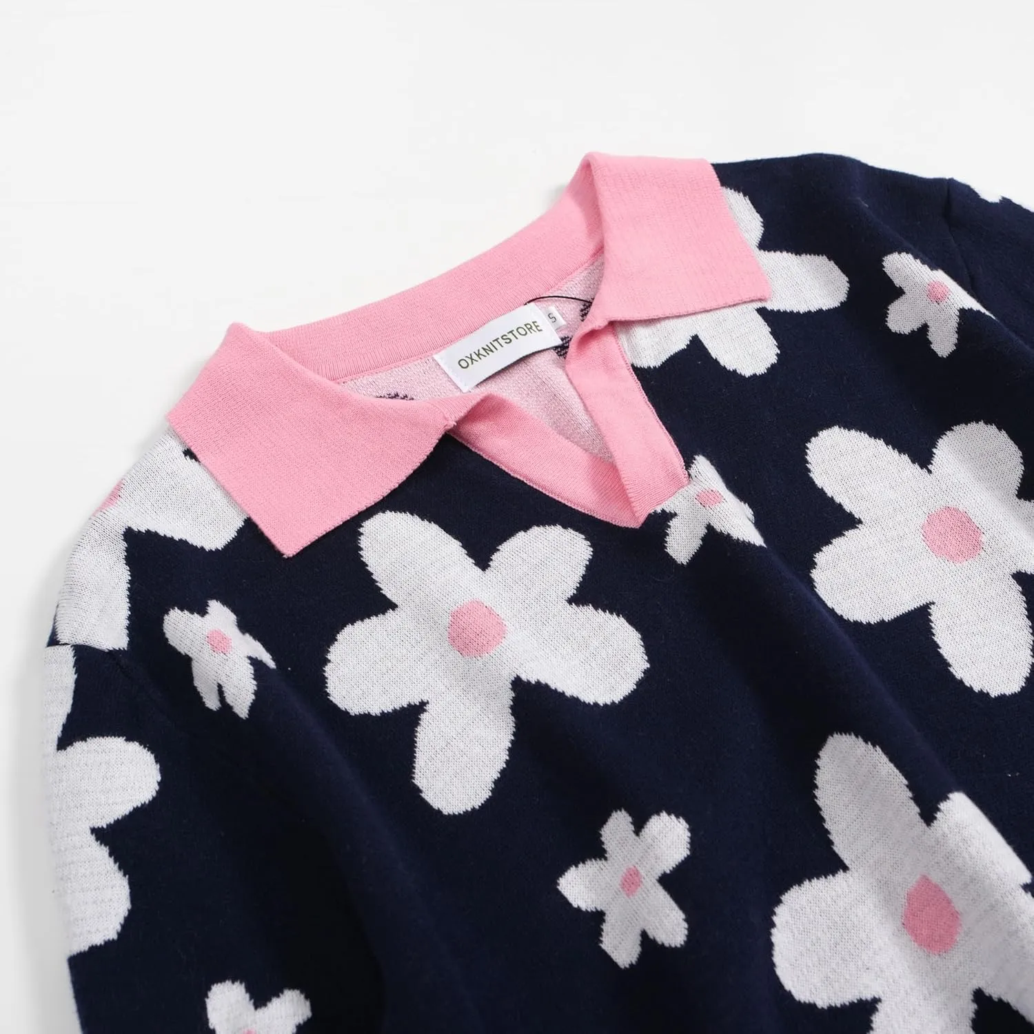 OXKNIT V-Neck Knit Polo for Men Geometric Patterns Dark Blue Knit Casual Golf Poloshirts