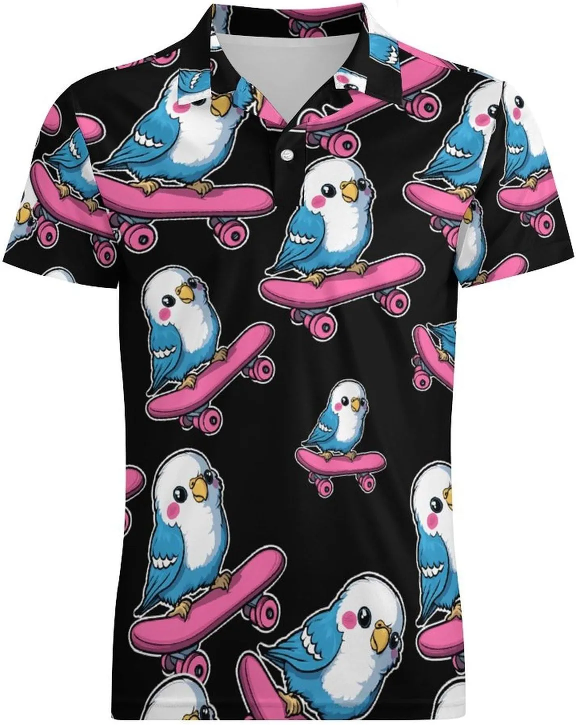 Parakeet Bird Skater Skateboard Men's Polo-Shirt Regular-Fit Short Sleeve Sports Quick Dry Golf Tennis T-Shirt