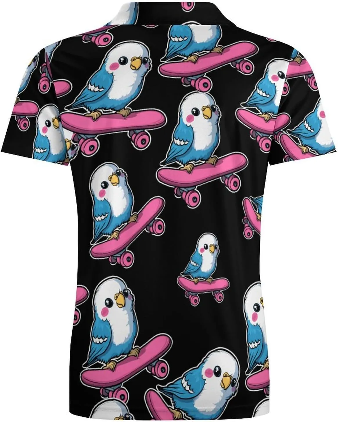 Parakeet Bird Skater Skateboard Men's Polo-Shirt Regular-Fit Short Sleeve Sports Quick Dry Golf Tennis T-Shirt