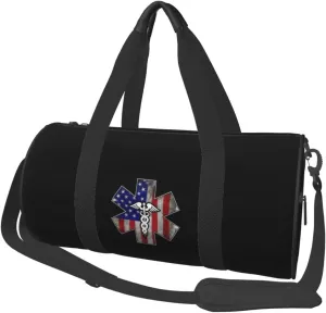 Paramedic USA American Flag EMS EMT Convertible Garment Bag with Shoulder Strap, Carry on Garment Duffel Bag for Men Women - Rolling Foldable for Travel Luggage Bags (Black)