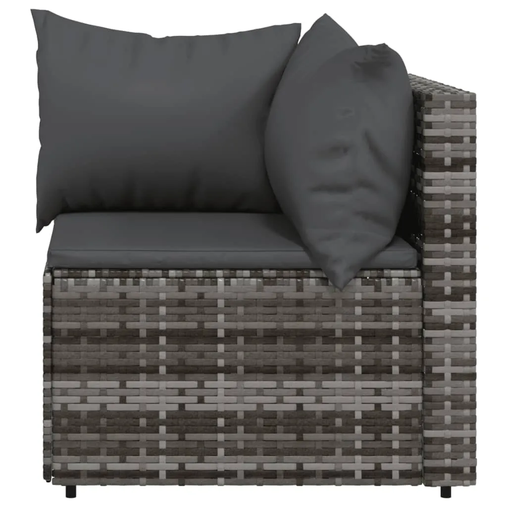 Patio Corner Sofa with Cushions Gray Poly Rattan