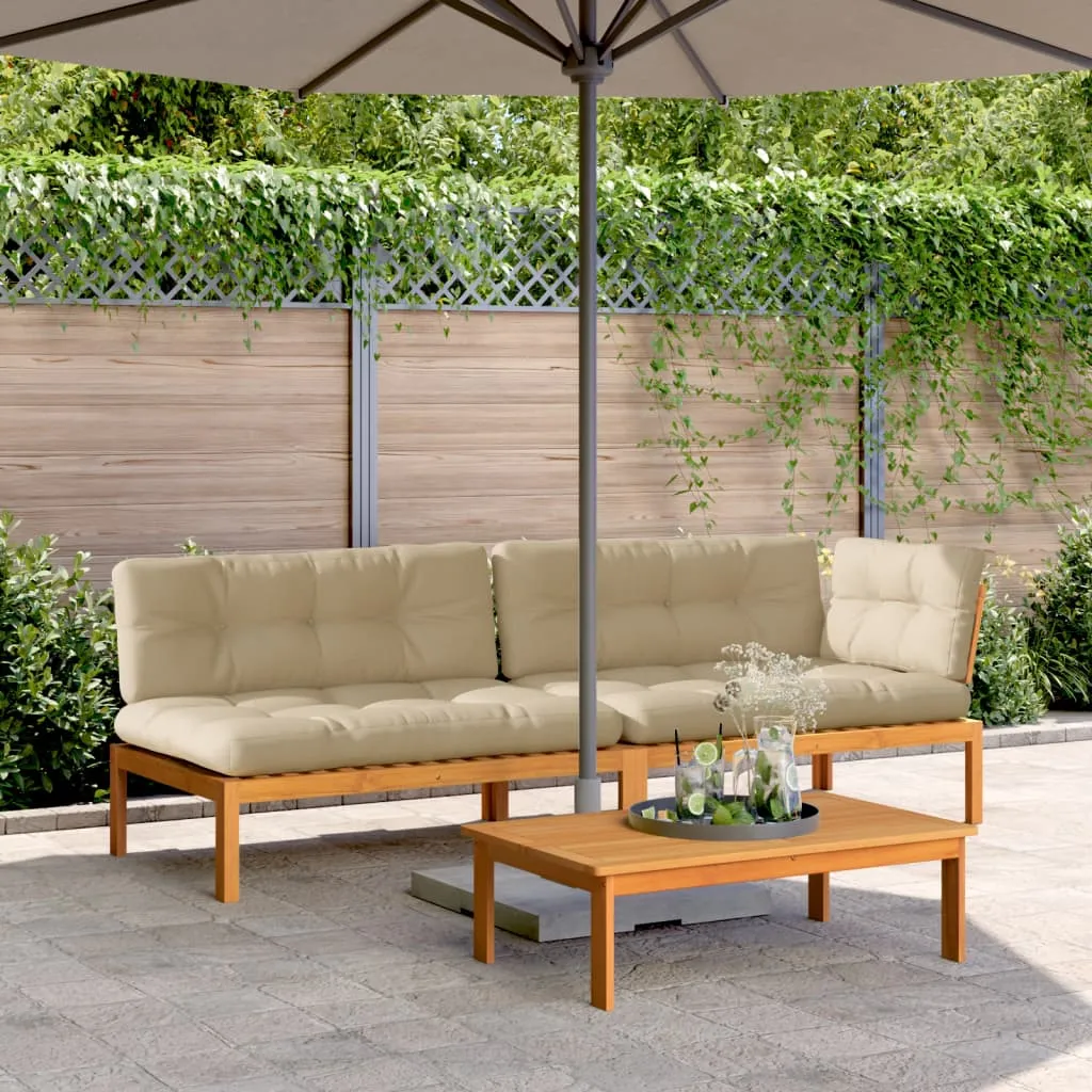 Patio Pallet Sofa Set with Cushions Furniture 3 Piece Solid Wood Acacia