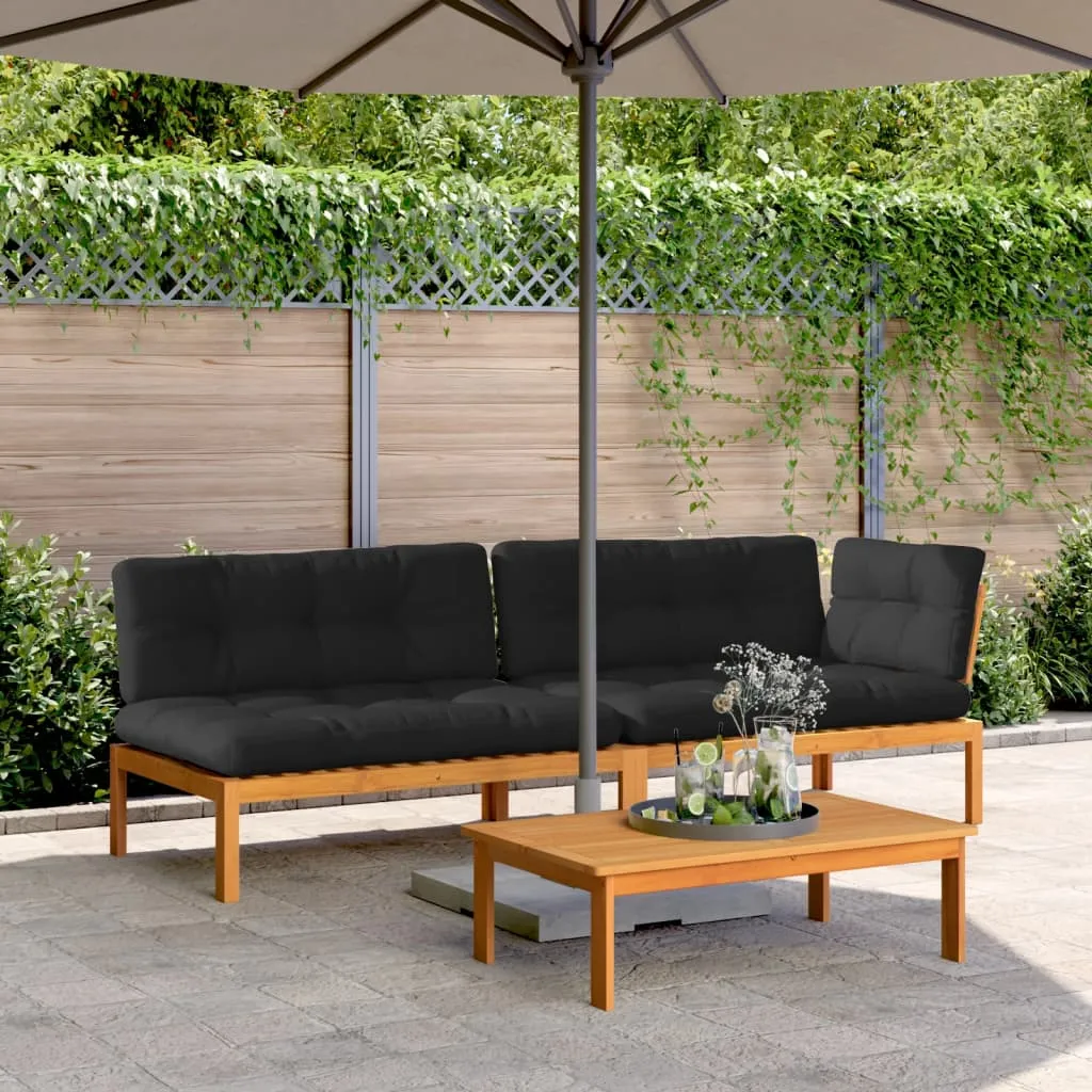 Patio Pallet Sofa Set with Cushions Furniture 3 Piece Solid Wood Acacia