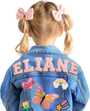 Personalized Kids Patch Denim Jacket with Names| Girls Clothes for 1-8 Years Old| Easter Brithday Back-to-school Gifts| Boys' & Girls' Spring Outerwear| Long Sleeve Jean Jacket for Toddlers