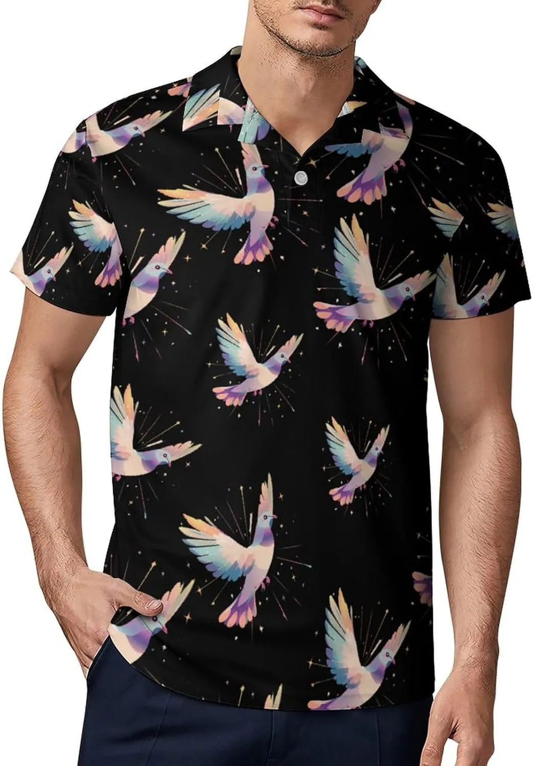 Pigeon Doves of Hope Men's Polo-Shirt Regular-Fit Short Sleeve Sports Quick Dry Golf Tennis T-Shirt