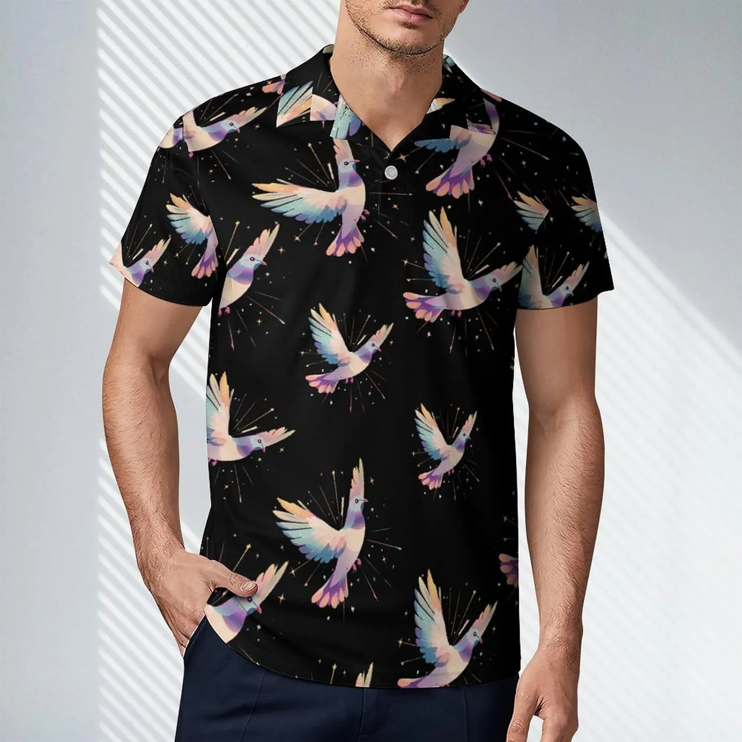 Pigeon Doves of Hope Men's Polo-Shirt Regular-Fit Short Sleeve Sports Quick Dry Golf Tennis T-Shirt