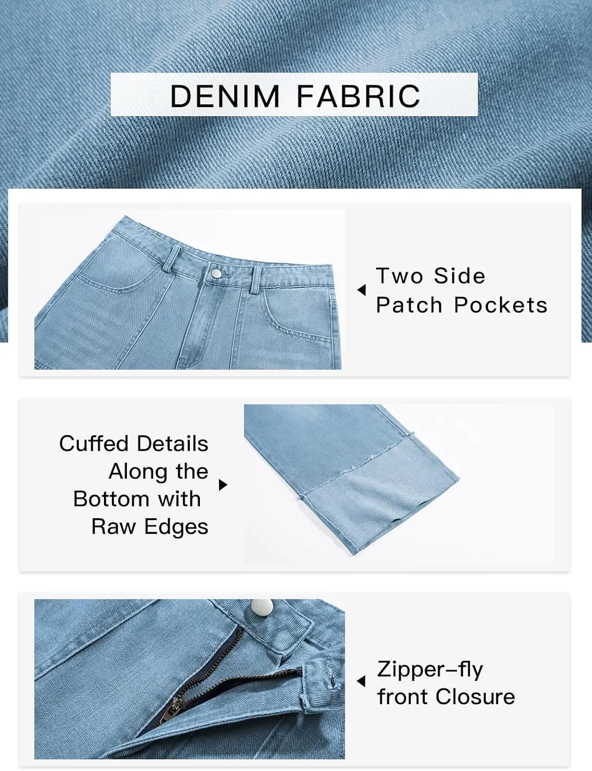 PLNOTME Womens Baggy Cuffed Jeans Casual Straight Leg Boyfriend Denim Pants with Pockets