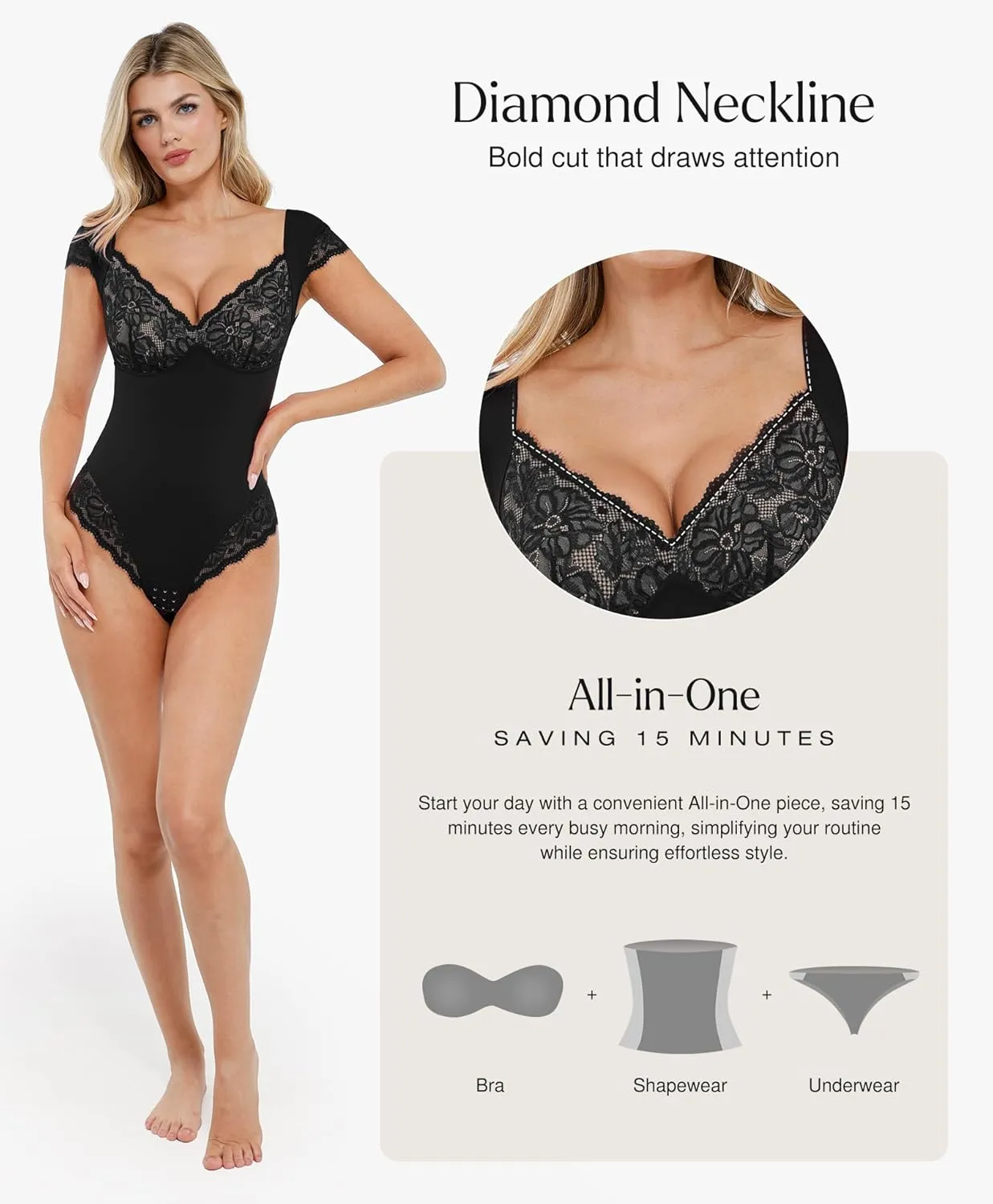 Popilush Lace Tops Body Suits for Womens Tummy Control Shapewear Bodysuit V Neck Party Date Night Outfit Body Shaper
