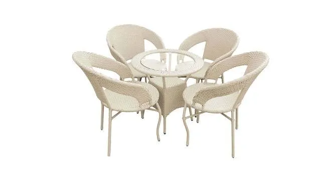 PRATHAM INDIA Beautiful Outdoor Garden Furniture Set for Coffee Table, Balcony Furniture, Office Furniture Patio Seating Set (Standard, Off White(4 Chair 1 Table))