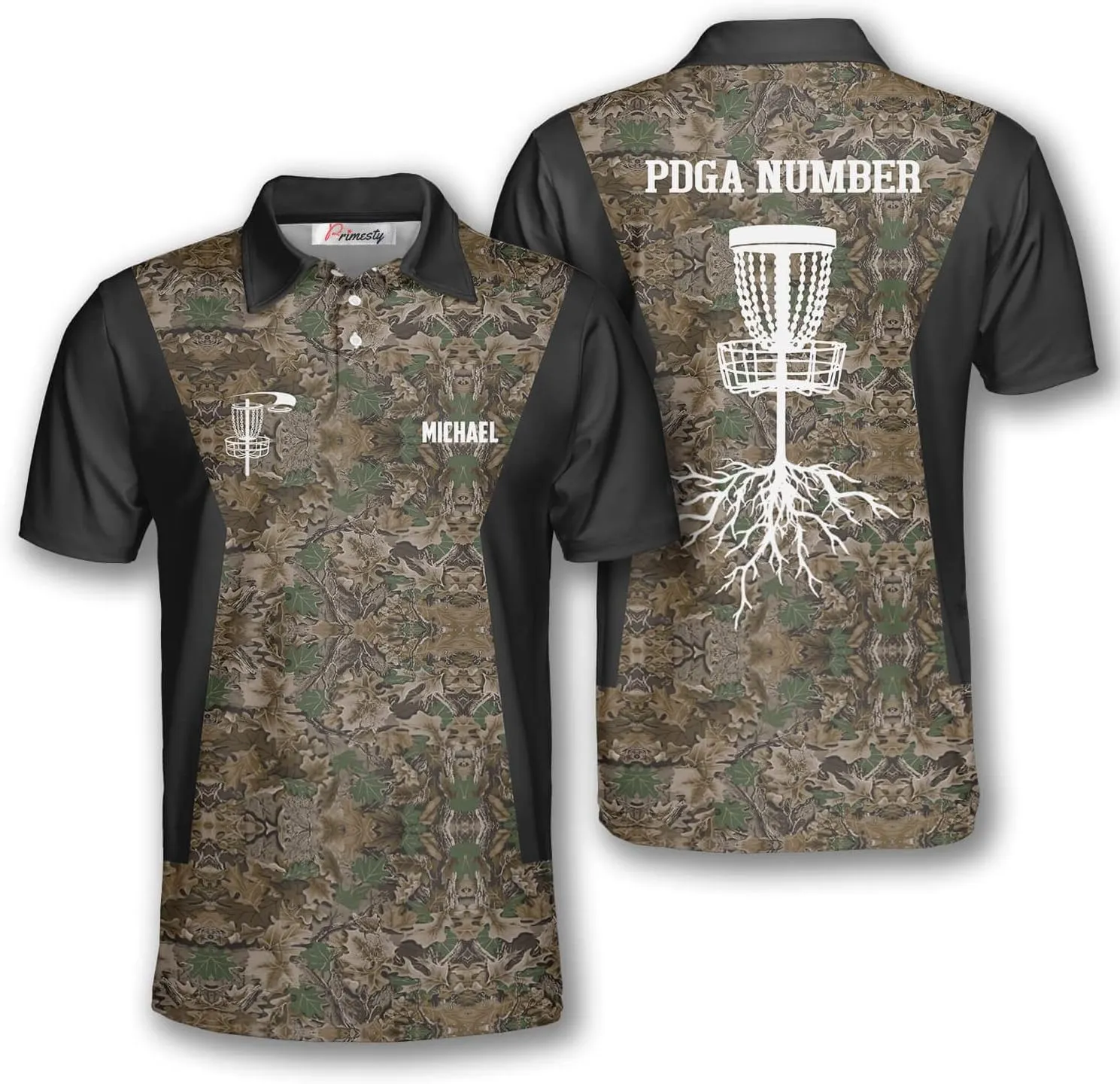 PRIMESTY Disc Golf Polo Shirts for Men, Custom Name & PDGA Number Jerseys, Size S-5XL