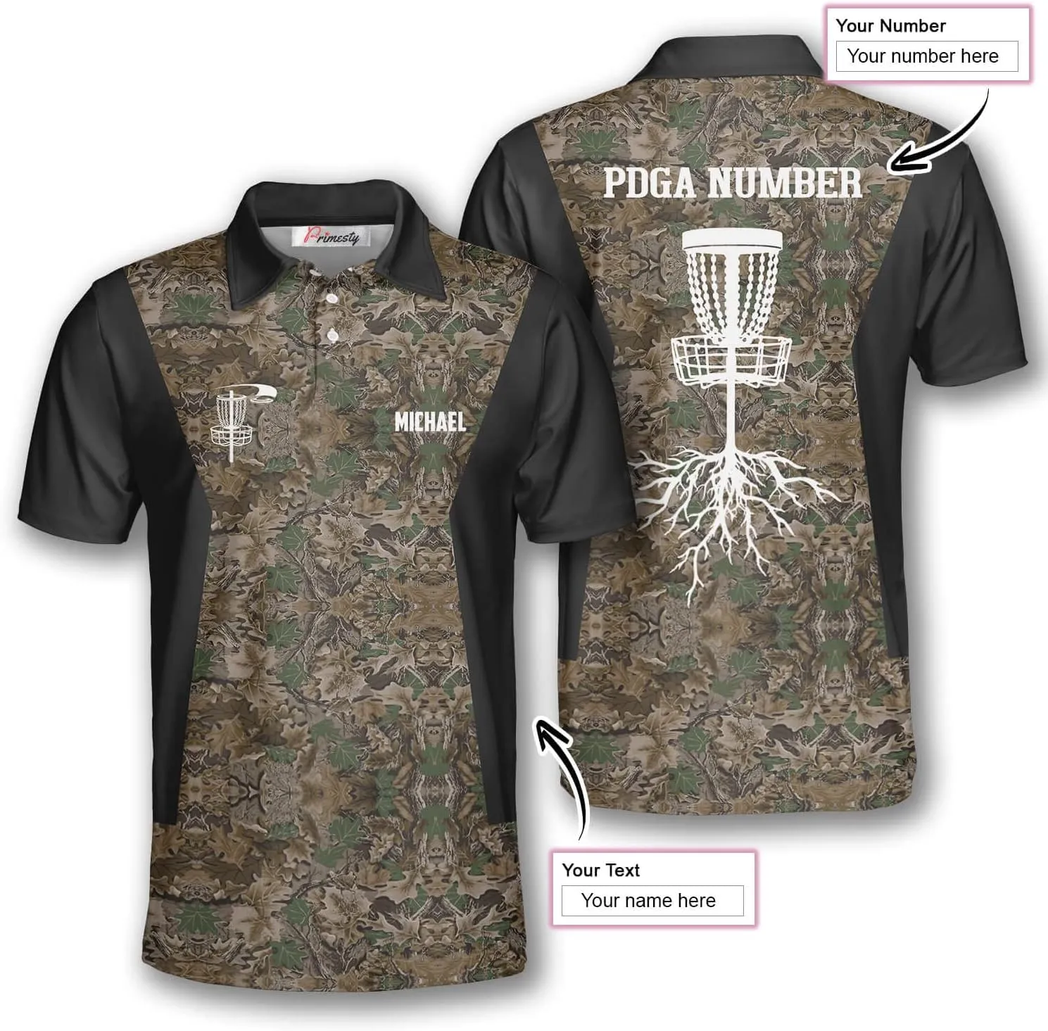 PRIMESTY Disc Golf Polo Shirts for Men, Custom Name & PDGA Number Jerseys, Size S-5XL
