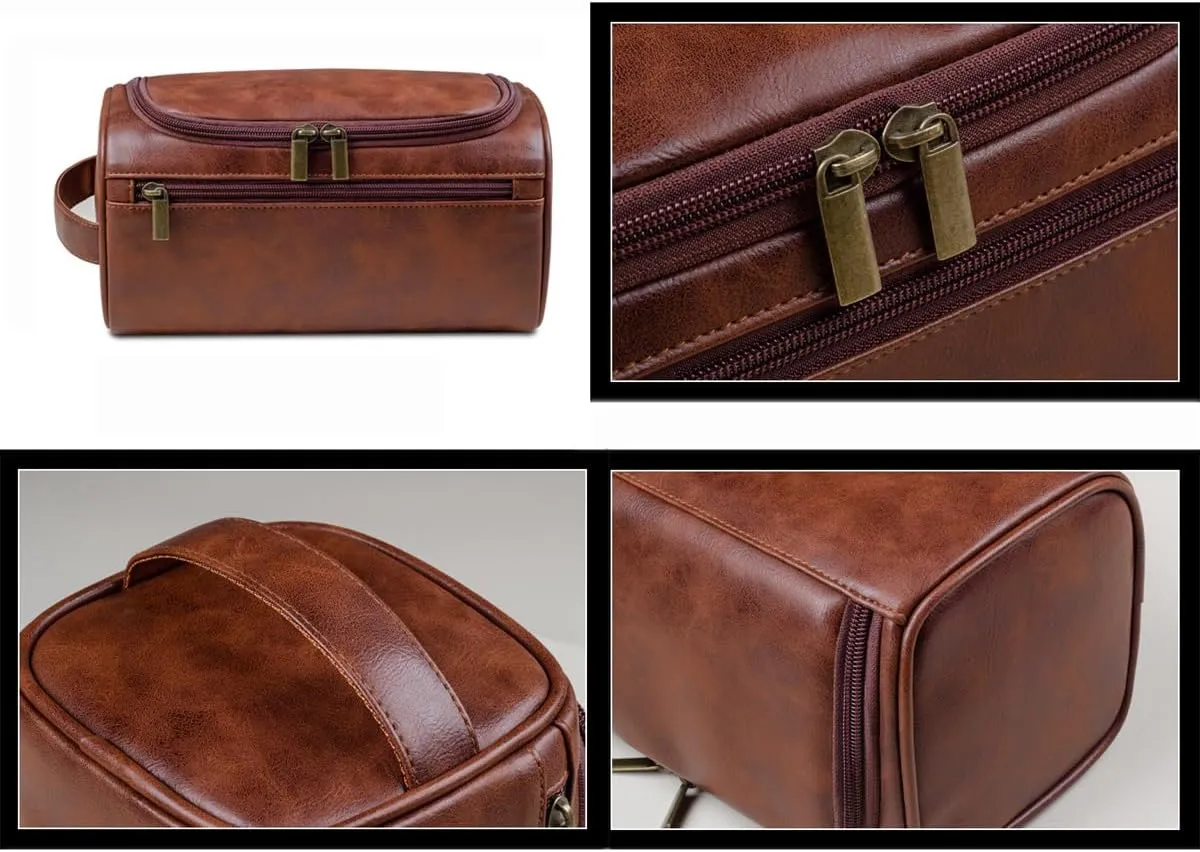 PU Leather Toiletry Bag for Men, Mens Toiletry Bag Travel Wash Shower Bag Organizer Kit Cosmetic Bag (Teal)