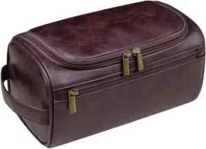 PU Leather Toiletry Bag for Men, Mens Toiletry Bag Travel Wash Shower Bag Organizer Kit Cosmetic Bag (Teal)
