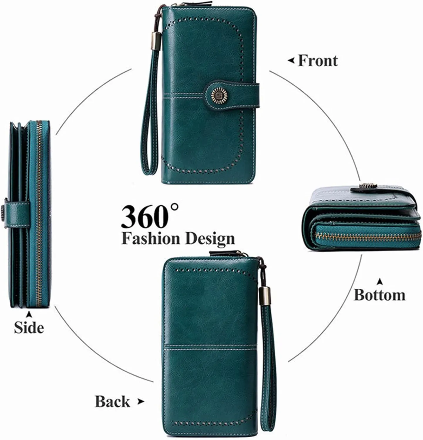 Rfid Wallet Women,2024 New Leather Wallet Wristlet for Women,Rfid Blocking Large Capacity Zip Around Bifold Clutch Purses Credit Card Wallet,Travel Wallet for Women Girls Mom Ladies