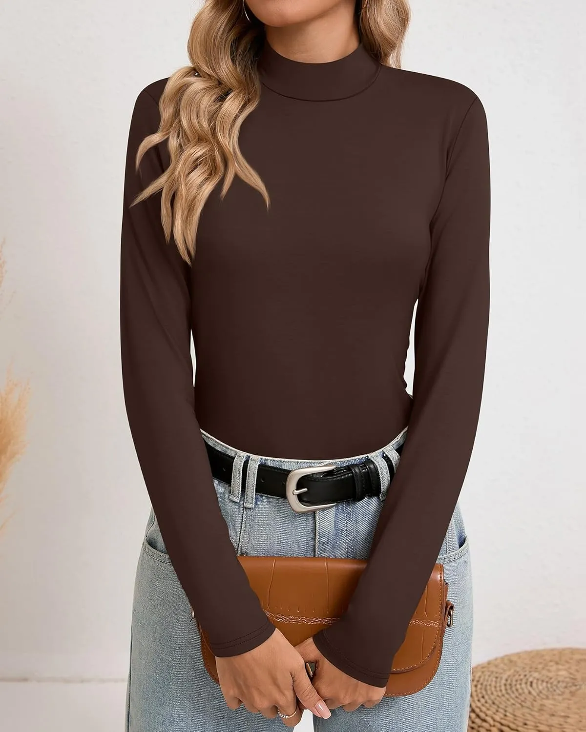 Riyiper 3 Pack Women's Tight Mock Turtleneck Tops Fitted Lightweight Long Sleeve Base Layer Shirts