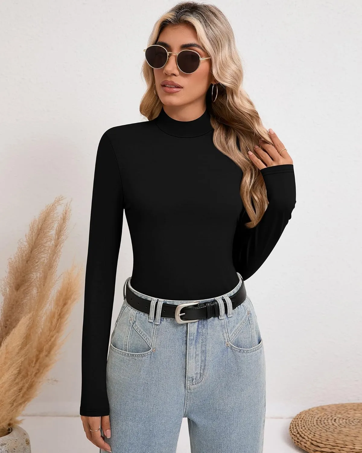 Riyiper 3 Pack Women's Tight Mock Turtleneck Tops Fitted Lightweight Long Sleeve Base Layer Shirts