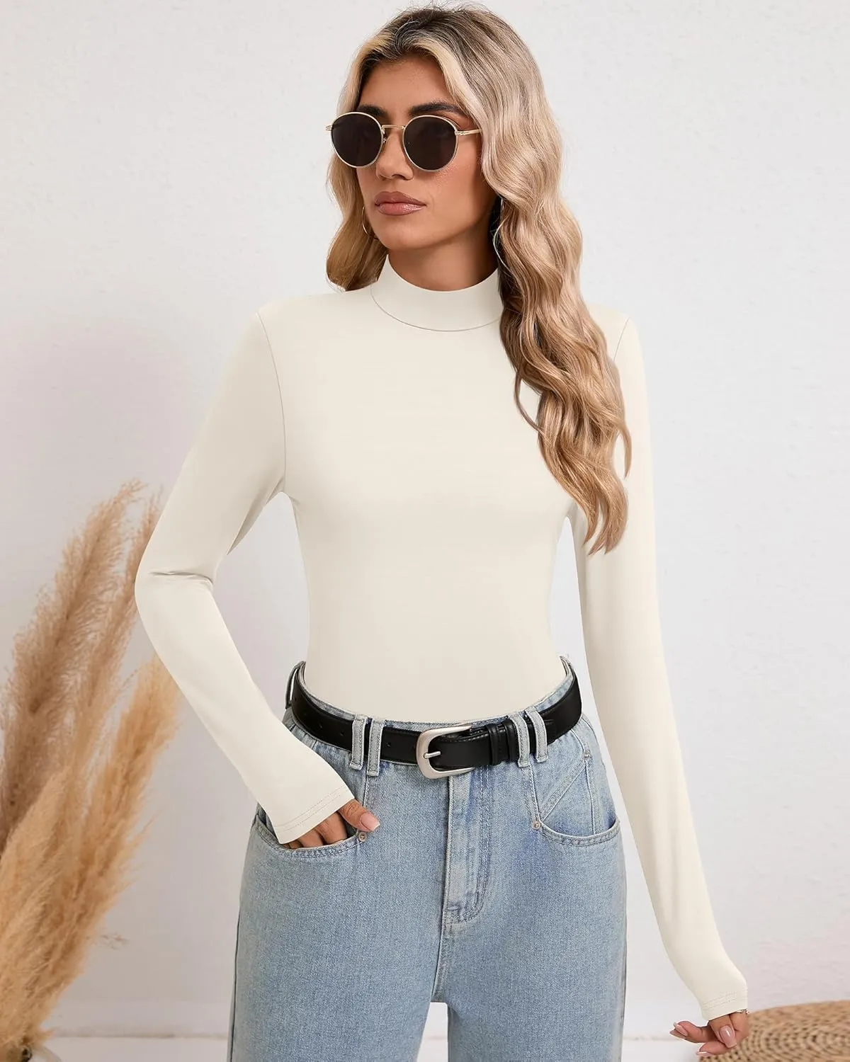 Riyiper 3 Pack Women's Tight Mock Turtleneck Tops Fitted Lightweight Long Sleeve Base Layer Shirts