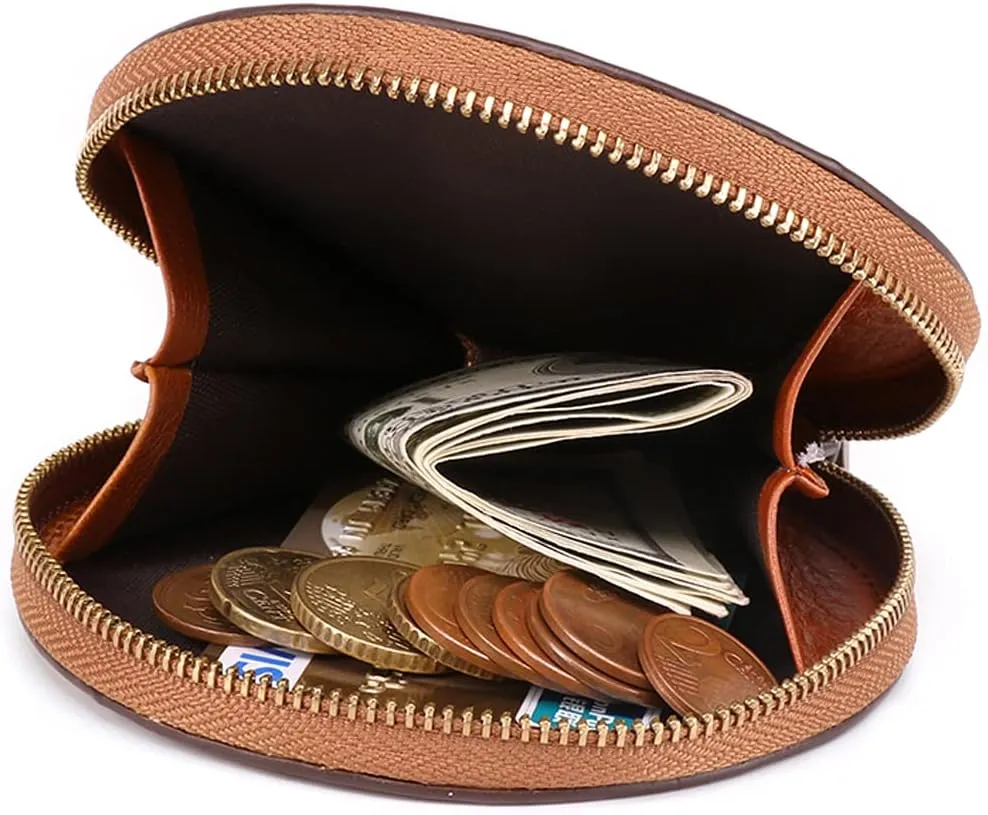 ROUROU Genuine Leather Coin Purse for Women Wristlet Clutch Bag Coin Organizer Bag Retro Wallet