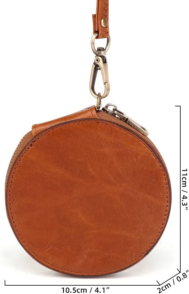 ROUROU Genuine Leather Coin Purse for Women Wristlet Clutch Bag Coin Organizer Bag Retro Wallet