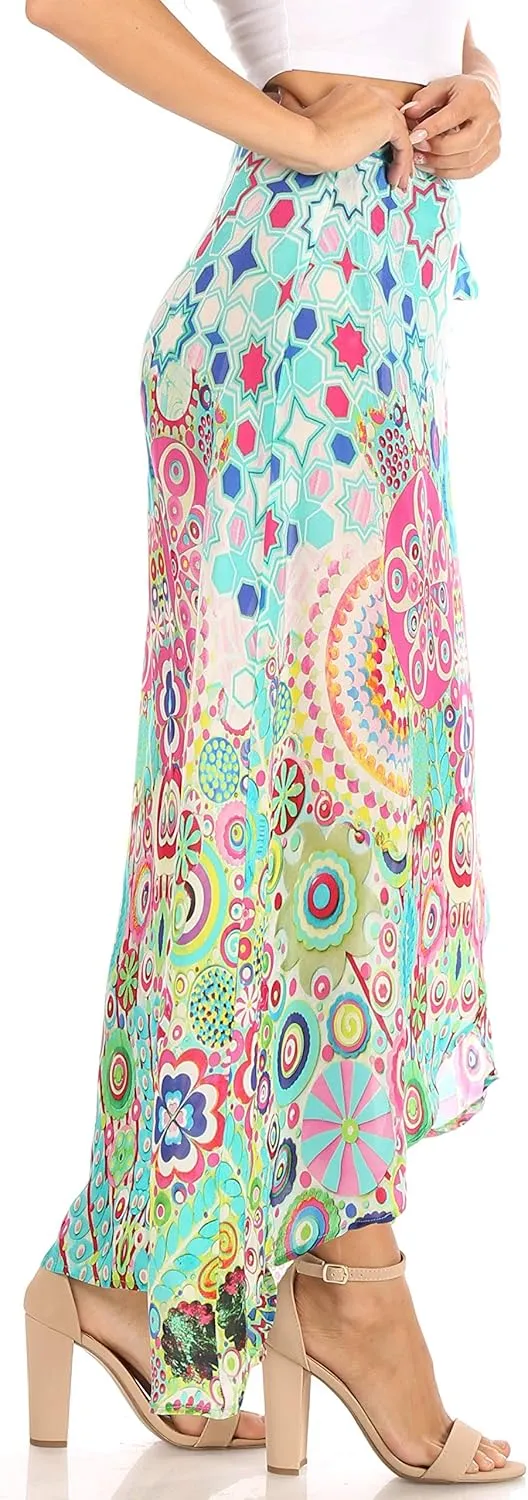 Sakkas Amaia Women's Maxi Floral Print Boho Summer Casual Long Wrap Skirt Cover-up