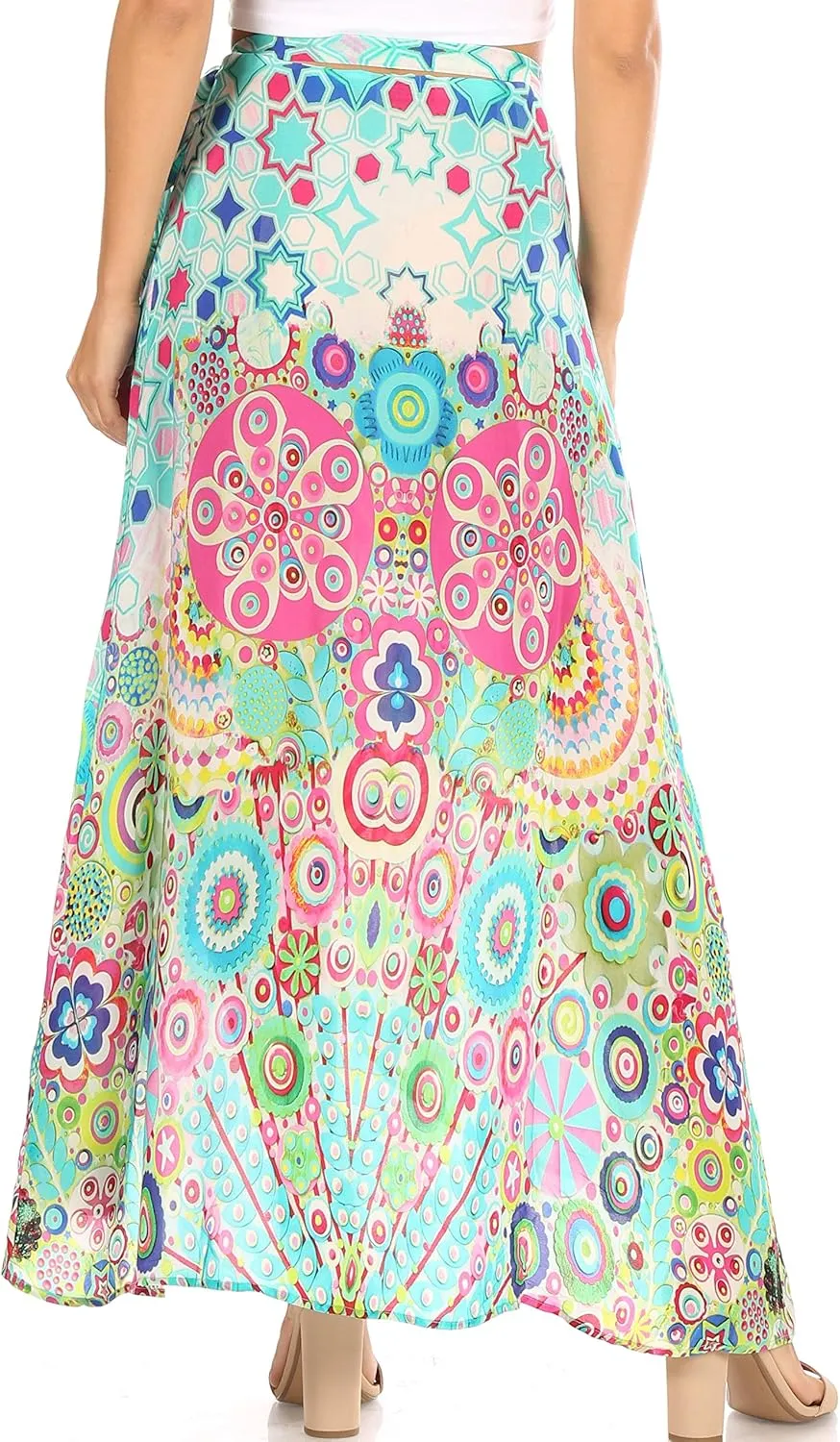 Sakkas Amaia Women's Maxi Floral Print Boho Summer Casual Long Wrap Skirt Cover-up