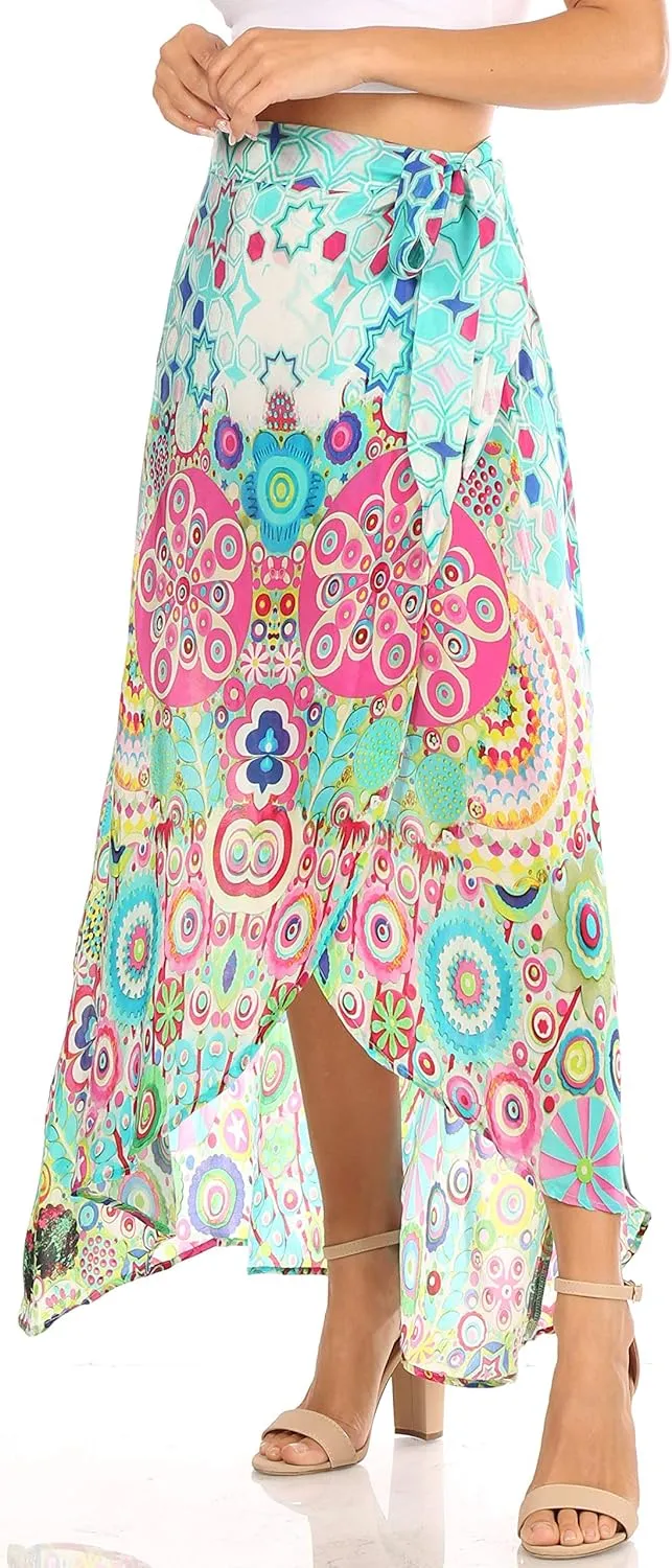 Sakkas Amaia Women's Maxi Floral Print Boho Summer Casual Long Wrap Skirt Cover-up