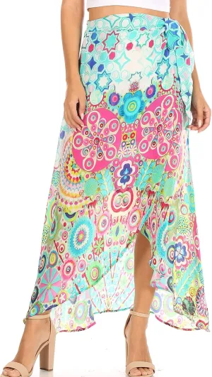 Sakkas Amaia Women's Maxi Floral Print Boho Summer Casual Long Wrap Skirt Cover-up