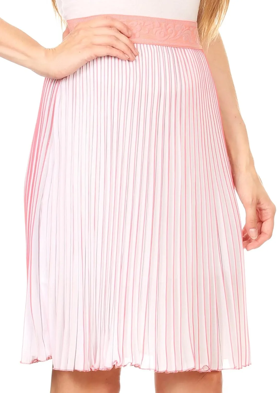 Sakkas Amira Accordion Pleated Midi Crepe Slim Skirt with Elastic Waist