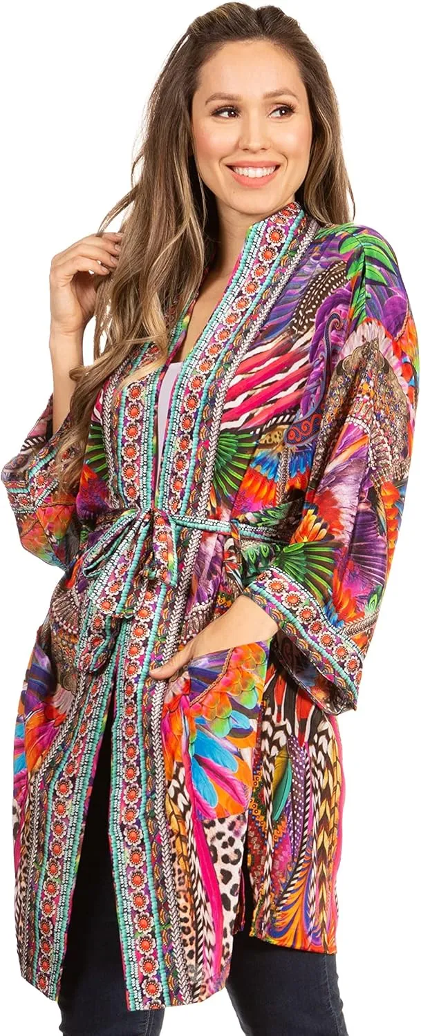Sakkas Janis Women's Lightweight Open-Front Amazing Print Cardigan with Pockets