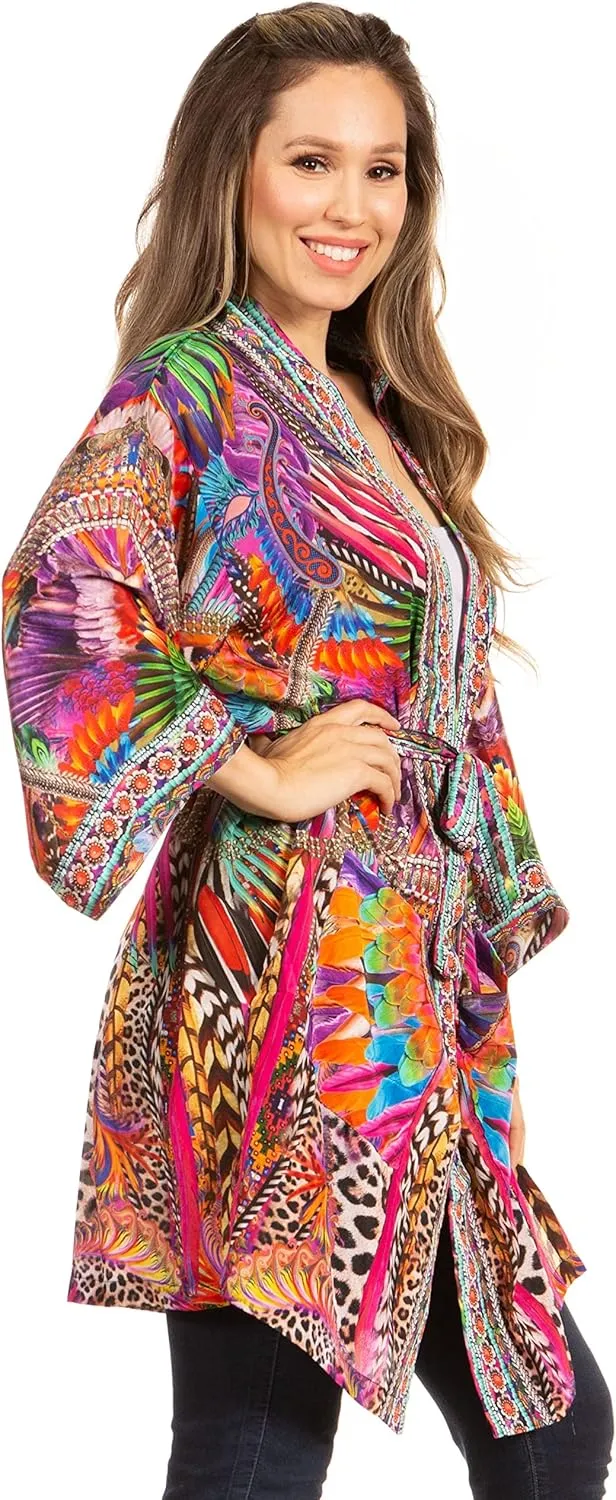 Sakkas Janis Women's Lightweight Open-Front Amazing Print Cardigan with Pockets